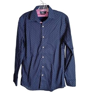 Penguin - Navy Blue Patterned Men's Slim Fit Shirt - Size14 1/2